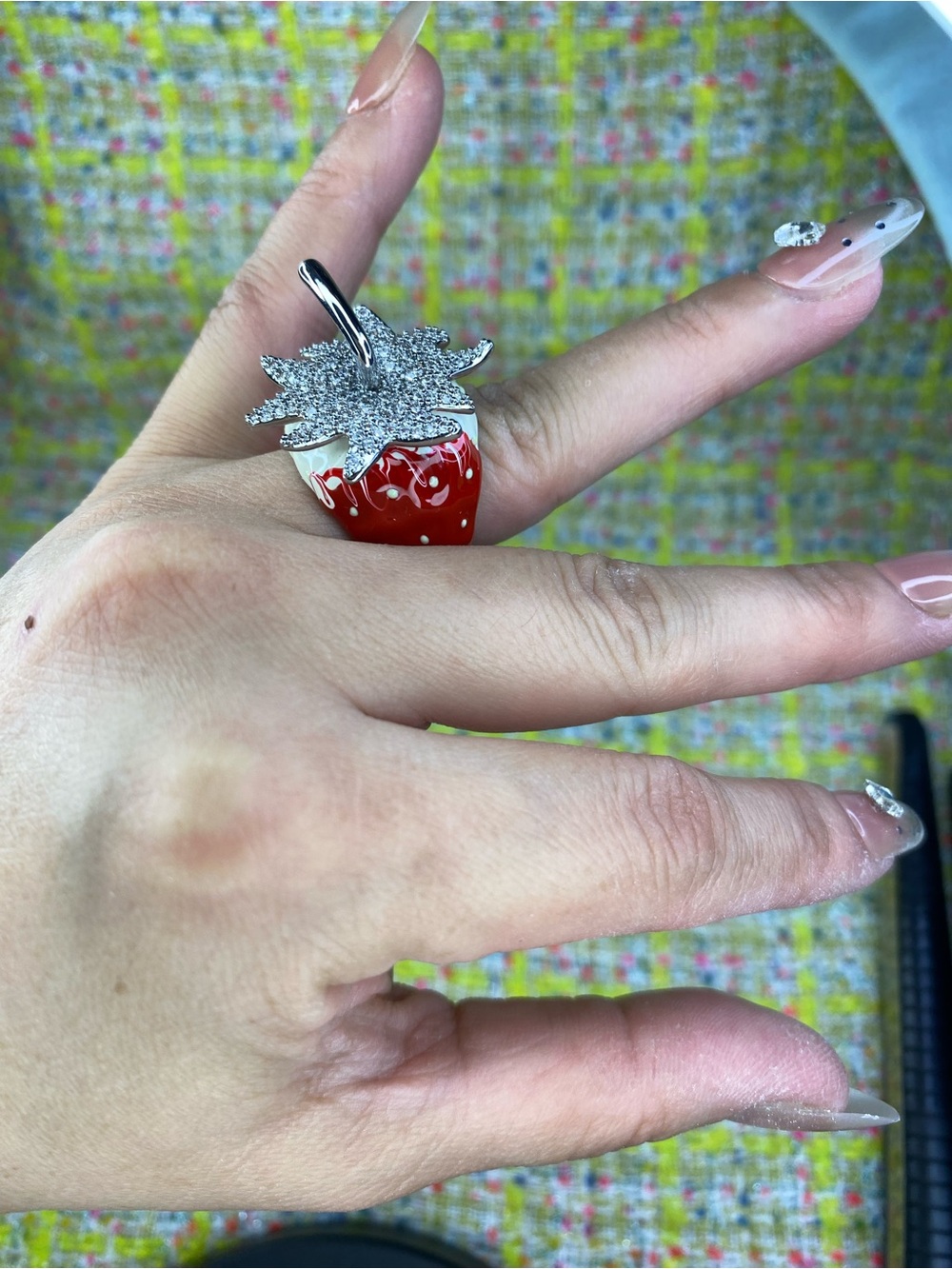 AA great Sparkling Strawberry Cocktail Ring - Red and Silver open size 5-13